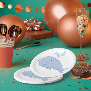 Niedlicher Wal mit Wasserabfall Adorable Animal Pappteller