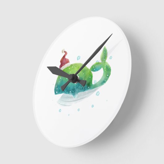 Niedlicher Wal mit Weihnachtsmannmütze Runde Wanduhr (Winkel)