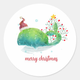 Niedlicher Wal mit Weihnachtsmannmütze Weihnachtsb Runder Aufkleber