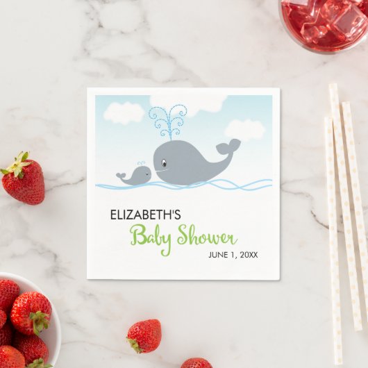 Niedlicher Wal und Baby Whale, Babydusche Serviette (Beispiel)