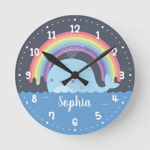 Niedlicher Wal und Regenbogen, Kinderzimmer-Dekora Runde Wanduhr