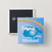 Niedlicher Wal und Regenbogen Kunst, Personalisier Button (Vorne & Hinten)
