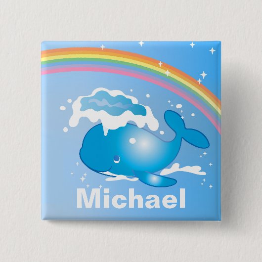 Niedlicher Wal und Regenbogen Kunst, Personalisier Button (Vorderseite)