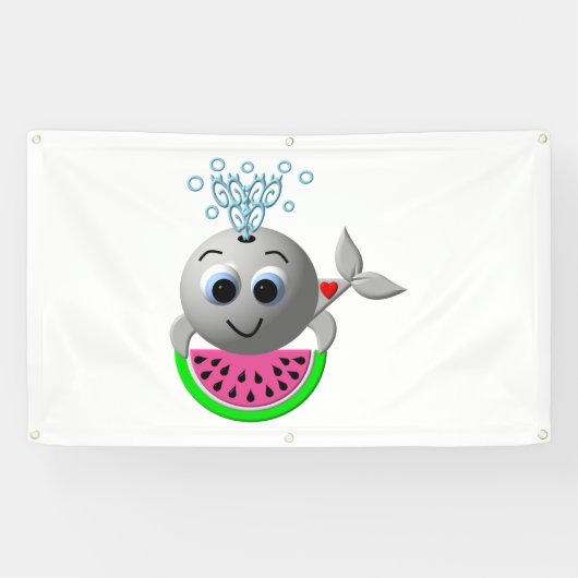 Niedlicher Wal und Wassermelone Banner (Horizontal)