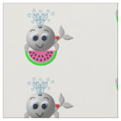 Niedlicher Wal und Wassermelone Stoff (Nahaufnahme)