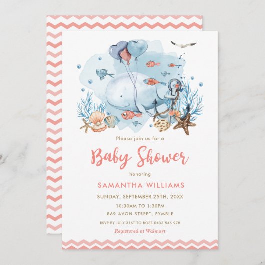 Niedlicher Wal unter der Kinderdusche der Korallen Einladung (Vorne/Hinten)