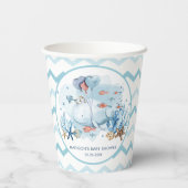 Niedlicher Wal unter der Wasserspülung Pappbecher (Rückseite)