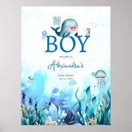 Niedlicher Wal unter Sea Boy Babydusche Empfang Poster