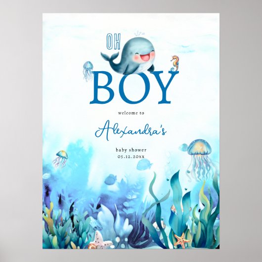 Niedlicher Wal unter Sea Boy Babydusche Empfang Poster (Vorne)
