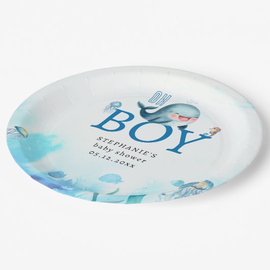 Niedlicher Wal unter Wasser Kinderdusche Pappteller (Schrägansicht)