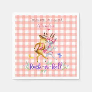 Niedlicher Wald Deer Rock-n-Roll 1. Geburtstag Ros Serviette