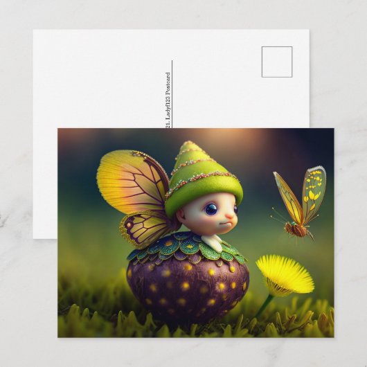 Niedlicher Wald Elf, Postkarte für Postüberquerung (Vorne/Hinten)