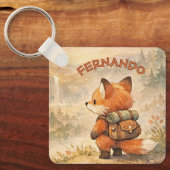 Niedlicher Wald-Fuchs-Explorer-Wasserfarben-Schule Schlüsselanhänger (Vorderseite)