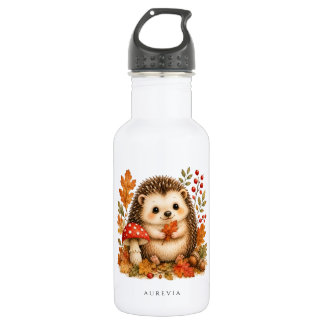 Niedlicher Wald-Igel-Wasserfarben-Becher mit Herbs Edelstahlflasche