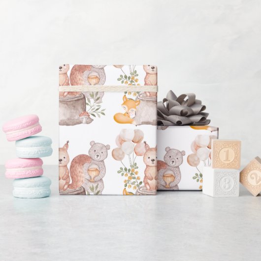 Niedlicher Wald Tierfreunde Kinderdusche Geschenkpapier (Babyparty)