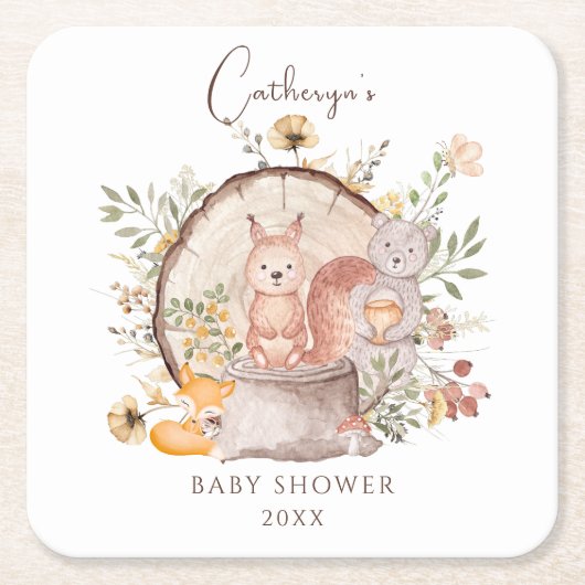 Niedlicher Wald Tierfreunde Kinderdusche Rechteckiger Pappuntersetzer (Vorderseite)