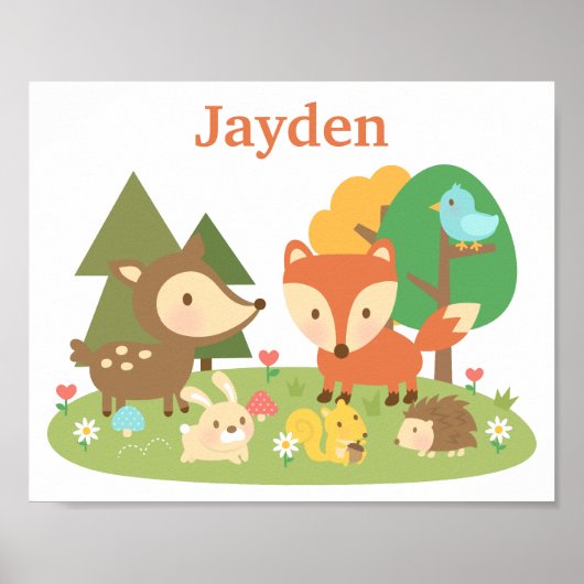 Niedlicher Wald Woodland Animal Kids Room Décor Poster (Vorne)