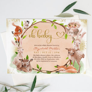 Niedlicher Wald Woodland Animal Oh Baby Girl Dusch Einladung