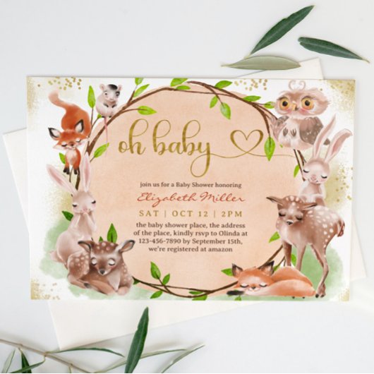 Niedlicher Wald Woodland Animal Oh Baby Girl Dusch Einladung