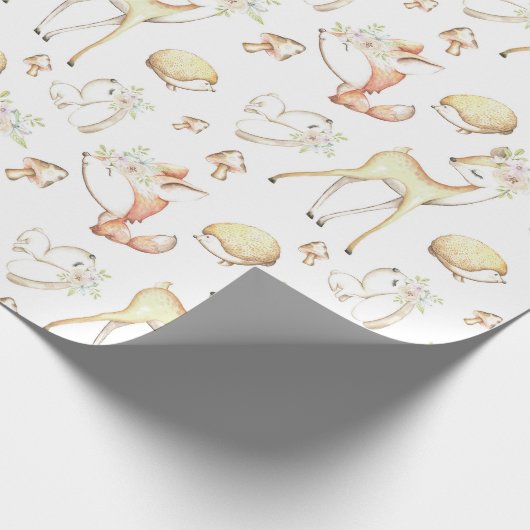 Niedlicher Waldbaby-Tier-Rotwild-Häschenfox-Igel Geschenkpapier (Ecke)