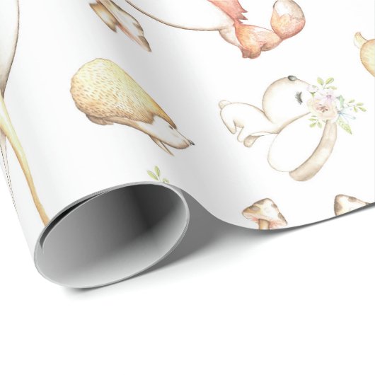 Niedlicher Waldbaby-Tier-Rotwild-Häschenfox-Igel Geschenkpapier (Rolleneckpunkt)