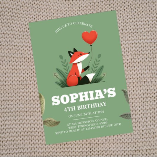 Niedlicher Waldfuchs 4. Geburtstag Einladungen