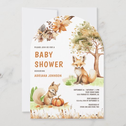 Niedlicher Waldfuchs Herbstsonnendusche Einladung (Vorderseite)