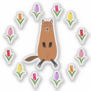 Niedlicher Waldmurmeltier und Tulpenblumen Aufkleber