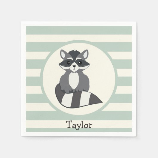 Niedlicher Waldraccoon; hellgrün Serviette (Vorderseite)
