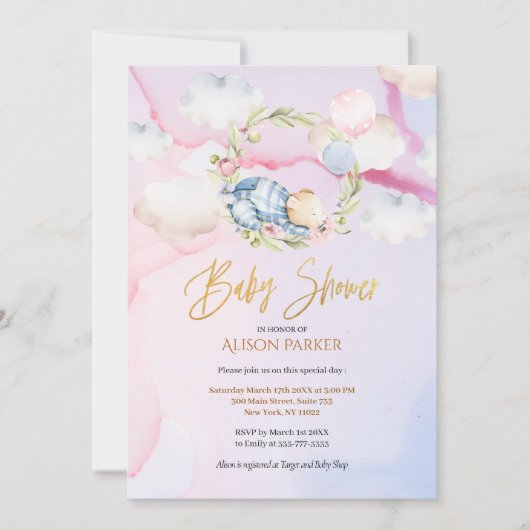 Niedlicher Waldschlafbär | Babydusche Einladung (Vorderseite)