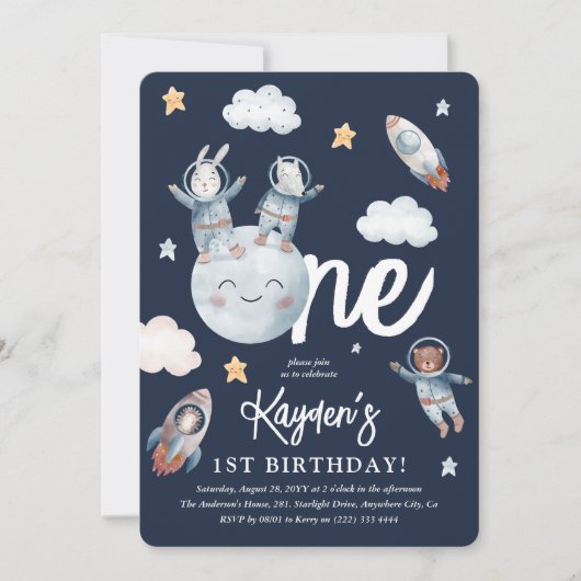 Niedlicher Waldtierraum 1. Geburtstag Einladung (Vorderseite)