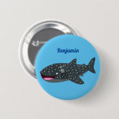 Niedlicher Walhai-Happy Cartoon-Abbildung Button (Vorne & Hinten)