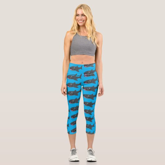 Niedlicher Walhai-Happy Cartoon-Abbildung Capri Leggings (Vorderseite)