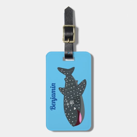 Niedlicher Walhai-Happy Cartoon-Abbildung Gepäckanhänger (Vorderseite vertikal)