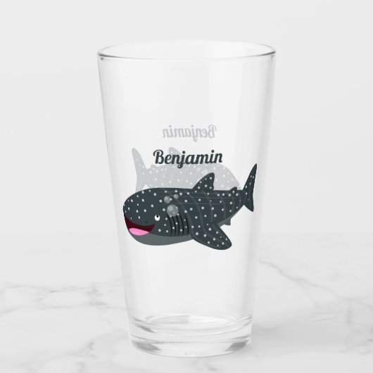 Niedlicher Walhai-Happy Cartoon-Abbildung Glas (Vorderseite)