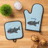Niedlicher Walhai-Happy Cartoon-Abbildung Ofenhandschuh & Topflappen-Set (Oben Unten)