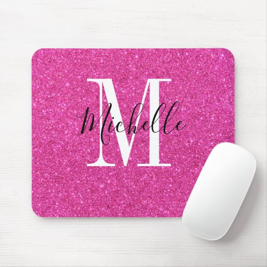 Niedlicher Warm-Rosa-Glitzer-Monogramm-Maus-Pad Mousepad (Mit Mouse)