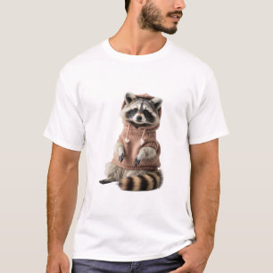 Niedlicher Waschbär im rosa Hoodie-Porträt T-Shirt