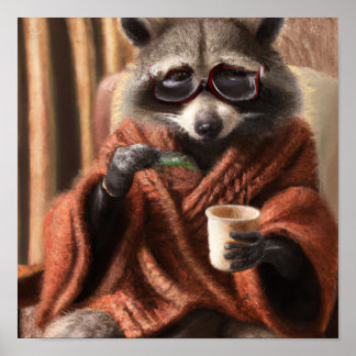 Niedlicher Waschbär mit Brille in einem Tricotafel Poster