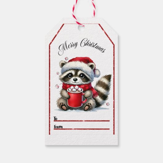 Niedlicher Waschbär mit Kakao und Weihnachten! Geschenkanhänger (Rückseite)