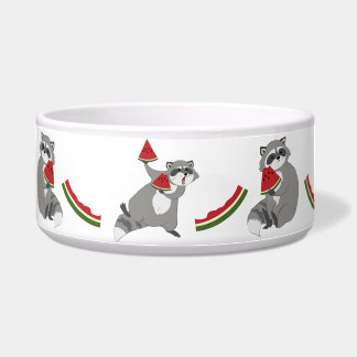 Niedlicher Waschbär mit Wassermelone Napf