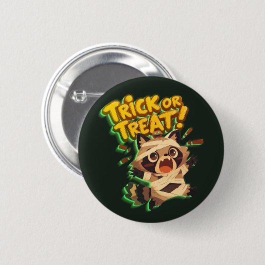 Niedlicher Waschcoon in Mumie-Kostüm mit Trick ode Button (Vorne & Hinten)