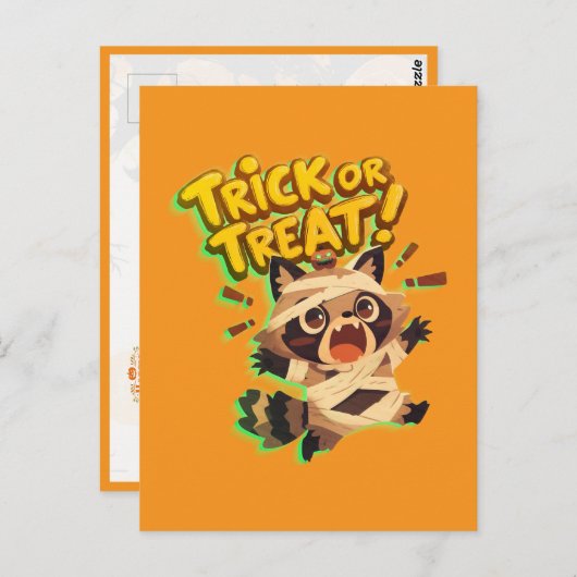 Niedlicher Waschcoon in Mumie-Kostüm mit Trick ode Postkarte (Vorne/Hinten)