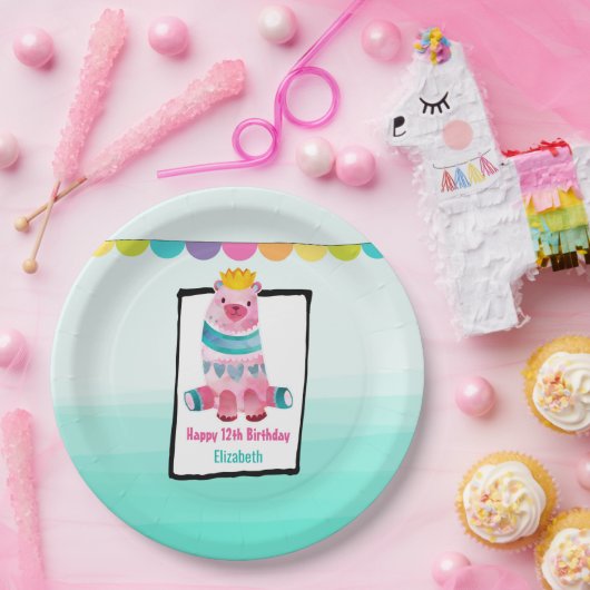 Niedlicher Wasserbär Geburtstag einer Krone Pappteller (Party)