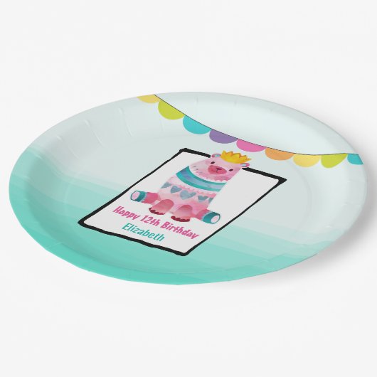 Niedlicher Wasserbär Geburtstag einer Krone Pappteller (Schrägansicht)