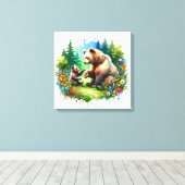 Niedlicher Wasserbär und -würfel Leinwanddruck (Insitu (Holzboden))