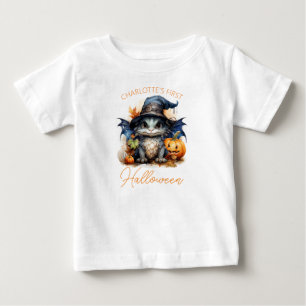 Niedlicher Wasserfarbdrache für das Baby im 1. Hal T-shirt