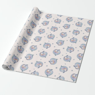 Niedlicher Wasserfarben-Delfin und Sterne nahtlose Geschenkpapier