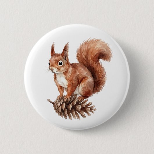 Niedlicher Wasserfarben-Eichhörnchen-Waldtier-Knop Button (Vorderseite)