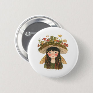 Niedlicher Wasserfarben-Pilz-Mädchen-Feen-Anstecke Button